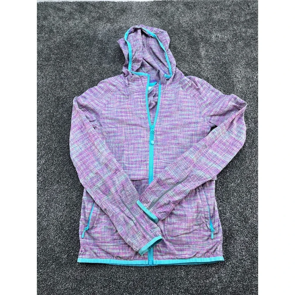 Ivivva Girls Hooded Lightweight Zip-Up Jacket Size 12 Purple & Turquoise Plaid